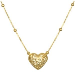 14k gold 18in beaded chain with heart necklace